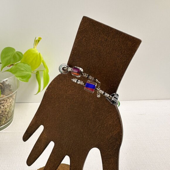 Rainbow Furnace Glass Bead Bracelet Memory Wire Adjustable Handmade Jewelry - Picture 3 of 7